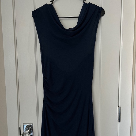 DAZY Ruched Side Mesh Overlay Dress - Dark Blue, Size M - Picture 3 of 5